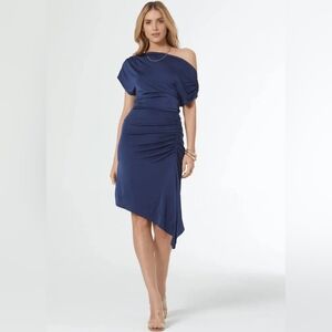 Elegant Navy Blue Off-Shoulder Dress